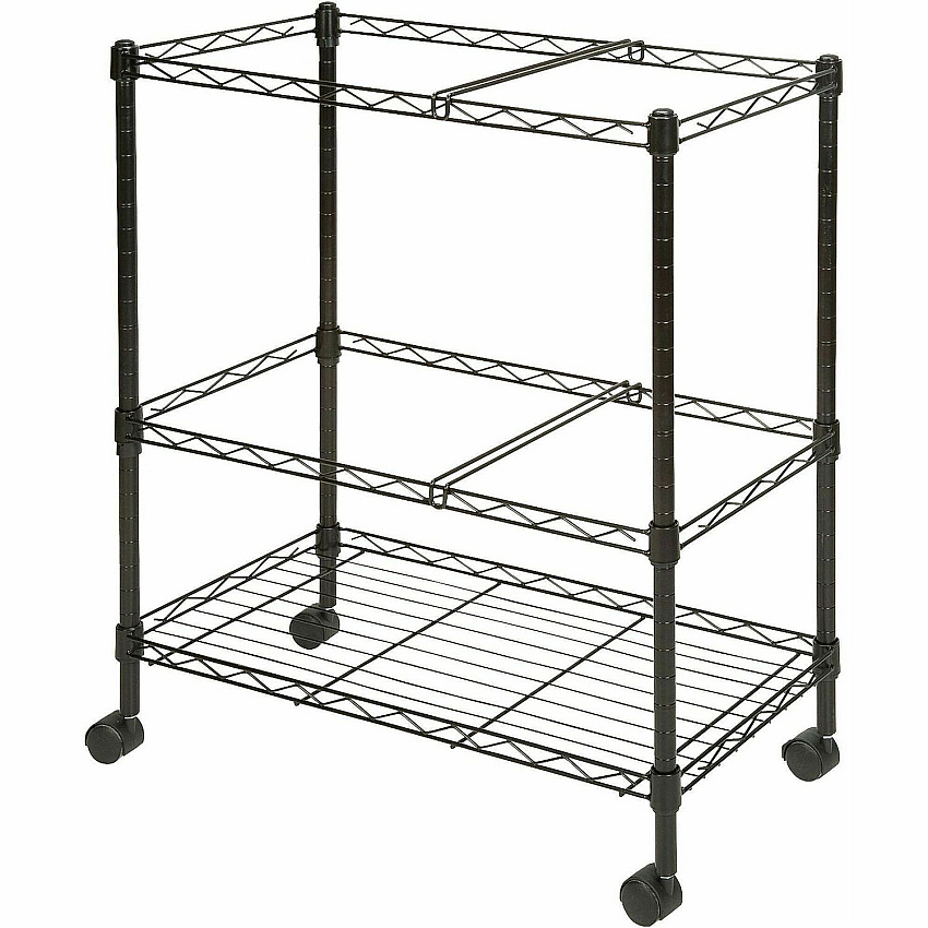 Lorell 2-Tier Wire Mobile File Cart 4 Casters - Steel - 26" Width x 12.50" Depth x 30" Height - Black - 1 Each (LLR45650)