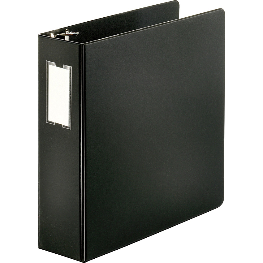Business Source Slanted D-ring Binders 3" Binder Capacity - 3 Ring - Fastener: D-Ring - Pocket: 2, Internal - Chipboard, Polypropylene - Black - Refillable, Non-stick, Spine Label, Gap-free Ring, Non-glare, Heavy Duty, Open and Closed Triggers  (BSN33113)