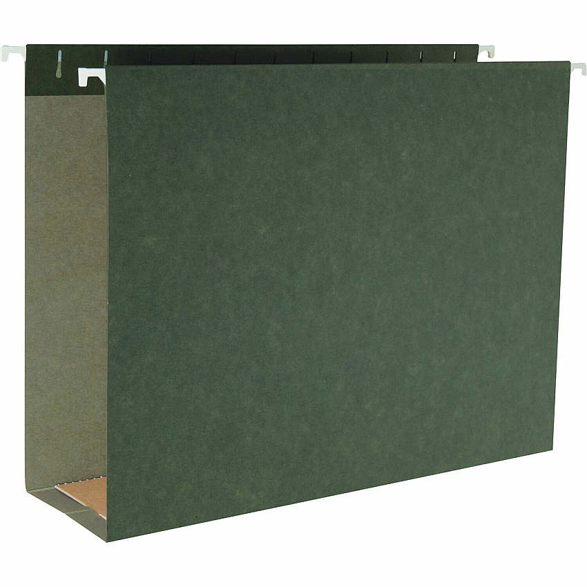 Business Source 1/5 Tab Cut Letter Recycled Hanging Folder 8 1/2" x 11" - Capacity3" Expansion - Standard Green - 10% Recycled - 25 / Box (BSN43852)