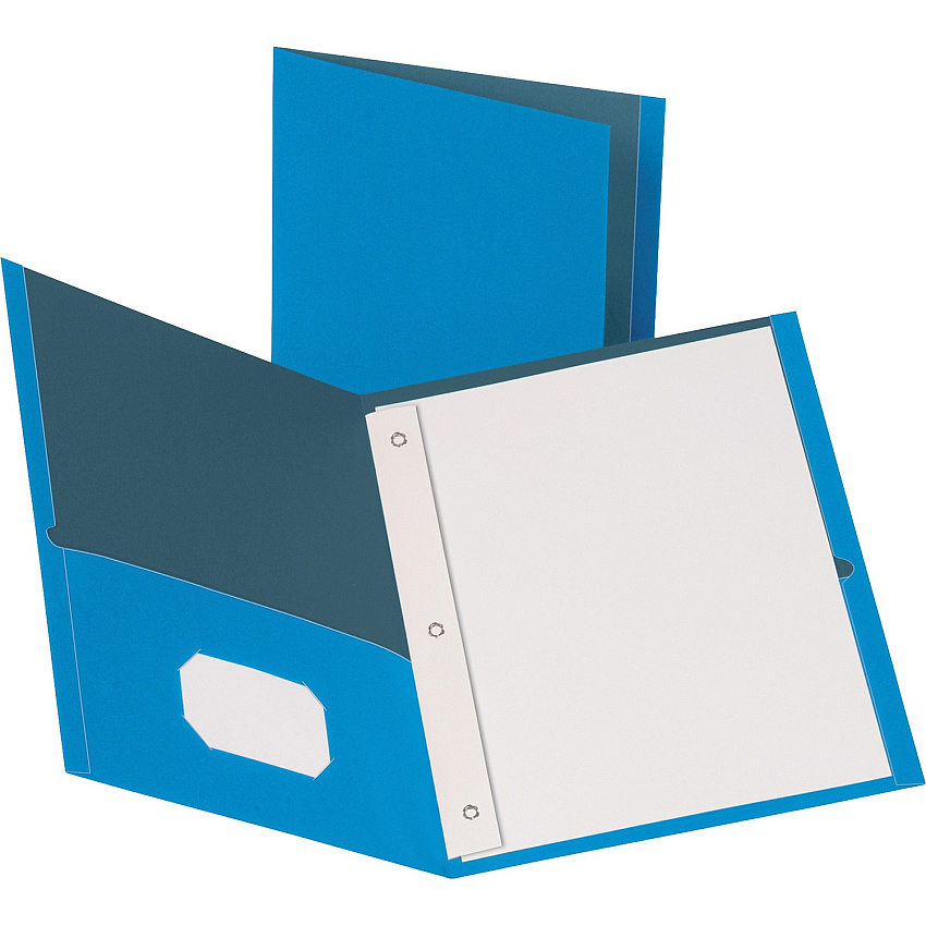 Business Source Letter Recycled Pocket Folder 8 1/2" x 11" - 100 Sheets Capacity - 3 x Prong Fastener - 1/2" Fastener Capacity - 2 Inside Front & Back Pocket - Leatherette - Light Blue - 35% Recycled - 25 / Box (BSN78507)