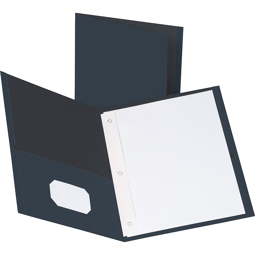 Business Source Letter Recycled Pocket Folder 8 1/2" x 11" - 100 Sheets Capacity - 3 x Prong Fastener - 1/2" Fastener Capacity - 2 Inside Front & Back Pocket - Leatherette - Dark Blue - 35% Recycled - 25 / Box (BSN78508)