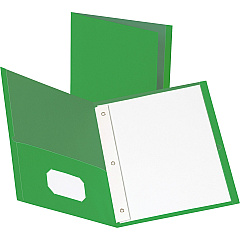 Business Source Letter Recycled Pocket Folder 8 1/2" x 11" - 100 Sheets Capacity - 3 x Prong Fastener - 1/2" Fastener Capacity - 2 Inside Front & Back Pocket - Leatherette - Green - 35% Recycled - 25 / Box (BSN78509)