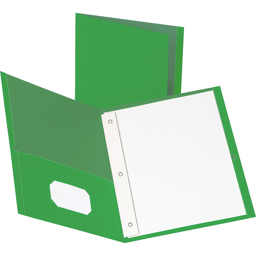 Business Source Letter Recycled Pocket Folder 8 1/2" x 11" - 100 Sheets Capacity - 3 x Prong Fastener - 1/2" Fastener Capacity - 2 Inside Front & Back Pocket - Leatherette - Green - 35% Recycled - 25 / Box (BSN78509)
