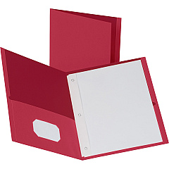 Business Source Letter Recycled Pocket Folder 8 1/2" x 11" - 100 Sheets Capacity - 3 x Prong Fastener - 1/2" Fastener Capacity - 2 Inside Front & Back Pocket - Leatherette - Red - 35% Recycled - 25 / Box (BSN78510)