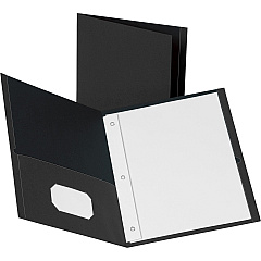 Business Source Letter Recycled Pocket Folder 8 1/2" x 11" - 100 Sheets Capacity - 3 x Prong Fastener - 2 Inside Front & Back Pocket - Leatherette - Black - 35% Recycled - 25 / Box (BSN78532)