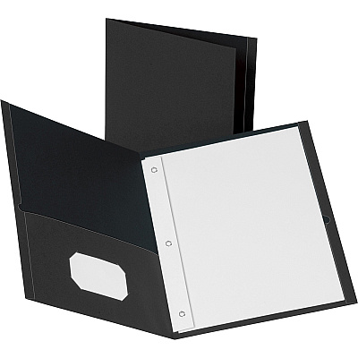 Business Source Letter Recycled Pocket Folder 8 1/2" x 11" - 100 Sheets Capacity - 3 x Prong Fastener - 2 Inside Front & Back Pocket - Leatherette - Black - 35% Recycled - 25 / Box (BSN78532)