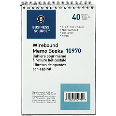 Business Source Wirebound Memo Books 40 Sheet(s) - Wire Bound - 4" x 6" Sheet Size - White - White Sheet(s) - 12 / Dozen (BSN10970) Business Source Wirebound Memo Books 40 Sheet(s) - Wire Bound - 4" x 6" Sheet Size - White - White Sheet(s) - 12 / Dozen (BSN10970)