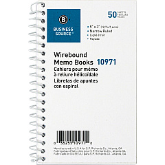 Business Source Side Wirebound Ruled Memo Book 50 Sheet(s) - Wire Bound - 3" x 5" Sheet Size - White - 12 / Dozen (BSN10971) Business Source Side Wirebound Ruled Memo Book 50 Sheet(s) - Wire Bound - 3" x 5" Sheet Size - White - 12 / Dozen (BSN10971)