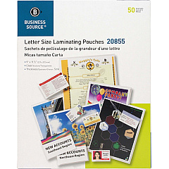 Business Source Letter Size Laminating Pouches Sheet Size Supported: Letter 8.50" Width x 11" Length - Laminating Pouch/Sheet Size: 9" Width x 11.50" Length x 5 mil Thickness - for Photo, Document, ID Badge, Recipe - Pre-trimmed - Clear - 50 / (BSN20855) Business Source Letter Size Laminating Pouches Sheet Size Supported: Letter 8.50" Width x 11" Length - Laminating Pouch/Sheet Size: 9" Width x 11.50" Length x 5 mil Thickness - for Photo, Document, ID Badge, Recipe - Pre-trimmed - Clear - 50 / (BSN20855)