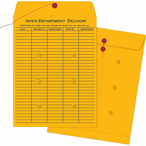 Business Source Ruled Interdepartmental Envelopes Inter-department - #32 - 10" Width x 15" Length - 32 lb - String/Button - Brown Kraft - Kraft - 100 / Box (BSN04546)