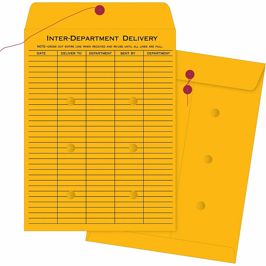 Business Source Ruled Interdepartmental Envelopes Inter-department - #32 - 10" Width x 15" Length - 32 lb - String/Button - Brown Kraft - Kraft - 100 / Box (BSN04546)