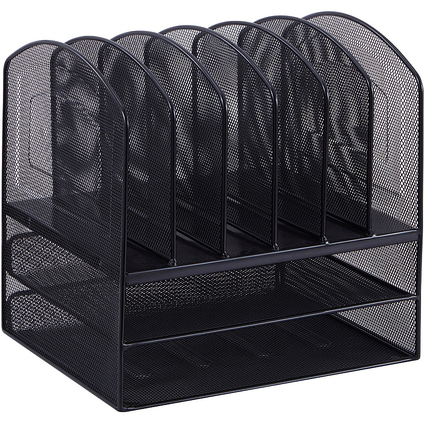 Lorell Mesh Desk Organizer 8 Compartment(s) - Sturdy - Powder Coated - Black - Steel - 1 Each (LLR37523)