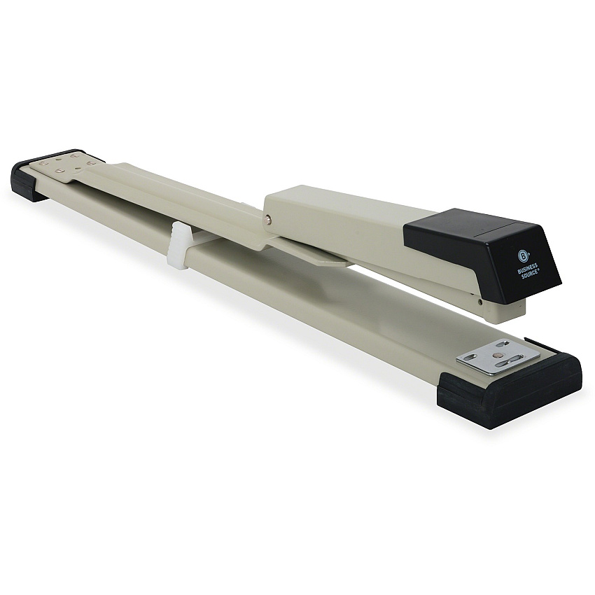 Business Source Long Reach Stapler Staples Upto 20 Sheet of 20lb Paper - Holds Upto 210 Staple - Full Strip - Staple Size: 0.25" - 12" Throat Depth - Putty, Gray, Black - 1 Each (BSN62827)
