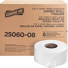 Genuine Joe Jumbo Dispenser Roll Bath Tissue 2 Ply - 3.50" Width x 1000 ft Length - 9" Roll Diameter - 3 19/64" Core - White - 8 / Carton (GJO2506008) Genuine Joe Jumbo Dispenser Roll Bath Tissue 2 Ply - 3.50" Width x 1000 ft Length - 9" Roll Diameter - 3 19/64" Core - White - 8 / Carton (GJO2506008)