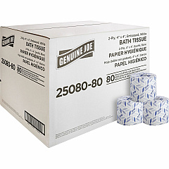 Genuine Joe Embossed Roll Bath Tissue 2 Ply - 4" Width x 4" Length - 550 Sheets/Roll - 1 5/8" Core - White - 80 / Carton (GJO2508080) Genuine Joe Embossed Roll Bath Tissue 2 Ply - 4" Width x 4" Length - 550 Sheets/Roll - 1 5/8" Core - White - 80 / Carton (GJO2508080)