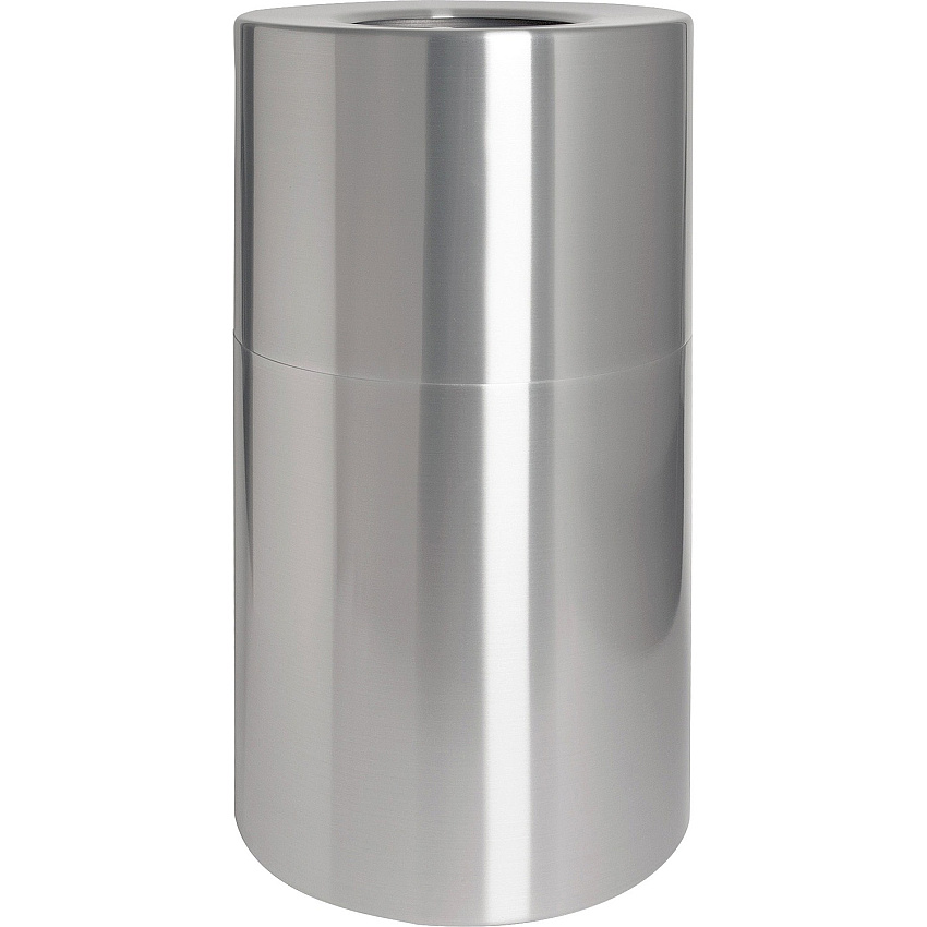 Genuine Joe Classic Cylinder 2-Piece Waste Receptacle 35 gal Capacity - Weather Resistant, Fire Proof, Leak Proof - 34" Height x 18" Diameter - Aluminum - Silver - 1 Each (GJO58893)