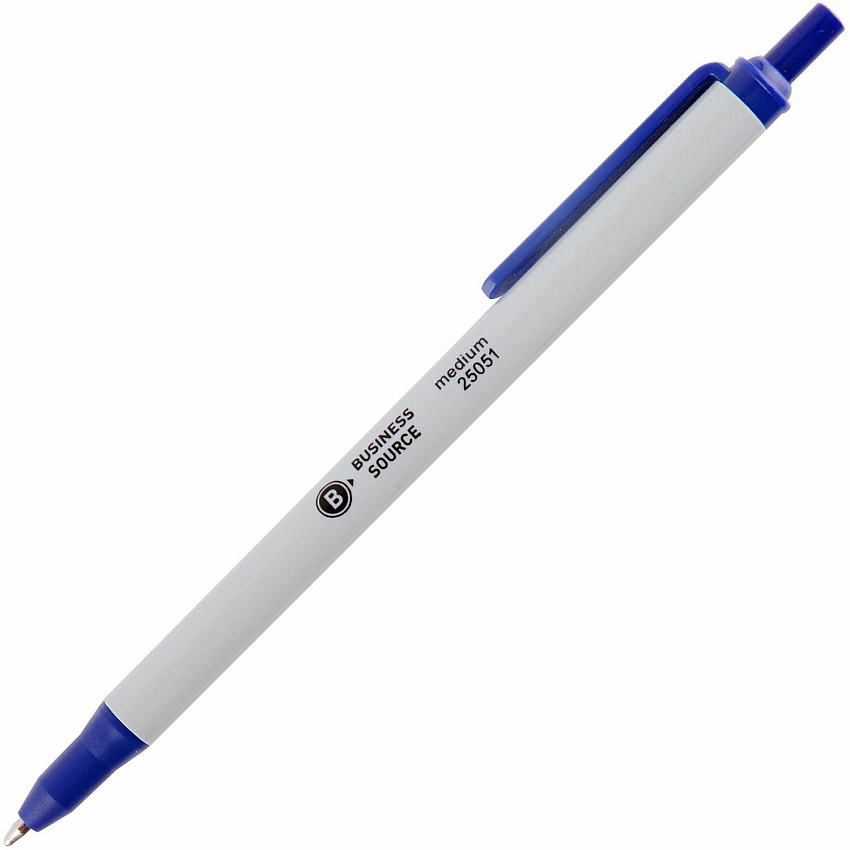 Business Source Retractable Ballpoint Pens Medium Pen Point - Retractable - Blue Ink - Gray Barrel - 12 / Dozen (BSN25051)