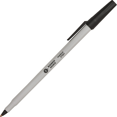 Business Source Medium Point Ballpoint Stick Pens Medium Pen Point - Black Ink - Light Gray Barrel - Stainless Steel Tip - 12 / Dozen (BSN37501)