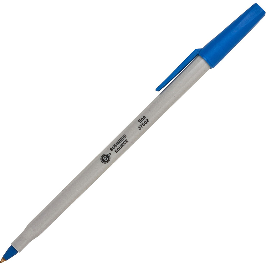 Business Source Fine Point Ballpoint Stick Pens Fine Pen Point - Blue Ink - Light Gray Barrel - Stainless Steel Tip - 12 / Dozen (BSN37502)