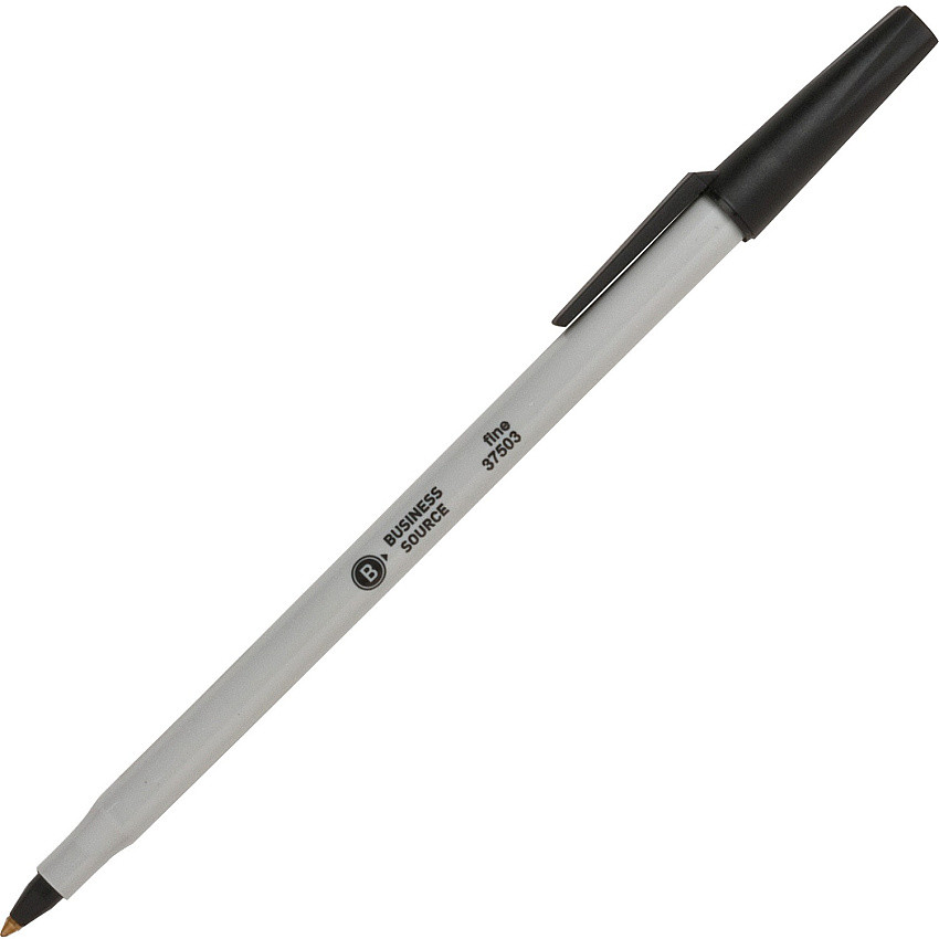 Business Source Fine Point Ballpoint Stick Pens Fine Pen Point - Black Ink - Light Gray Barrel - Stainless Steel Tip - 12 / Dozen (BSN37503)