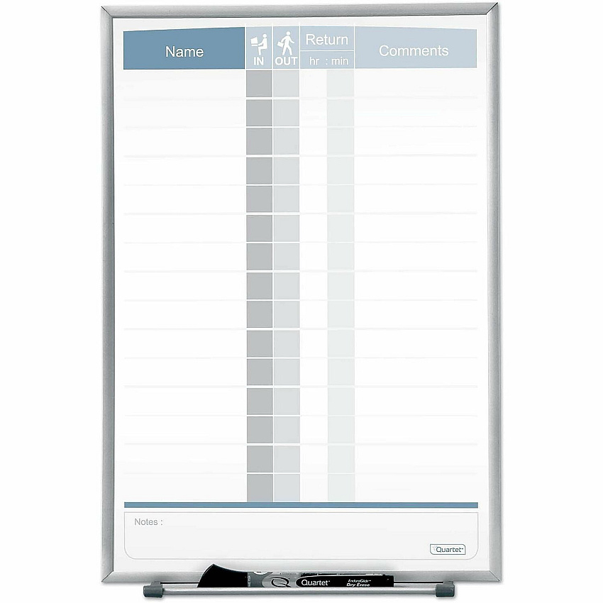 Quartet Matrix 15-employee In/Out Board 16" Board Height x 11" Board Width - White Natural Cork Surface - Magnetic, Durable - Silver Frame - 1 Each (33703)