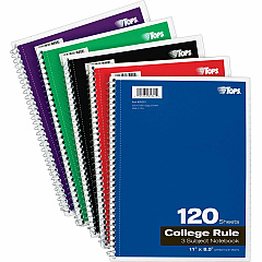TOPS 3 - subject College Ruled Notebook - Letter 120 Sheets - Wire Bound - Letter - 8 1/2" x 11" Sheet Size - 0.25" Height x 8.5" Width x 11" Length - Assorted Paper - Black, Red, Blue, Green, Purple Cover - Divider, Perforated - 1 Each (65361)