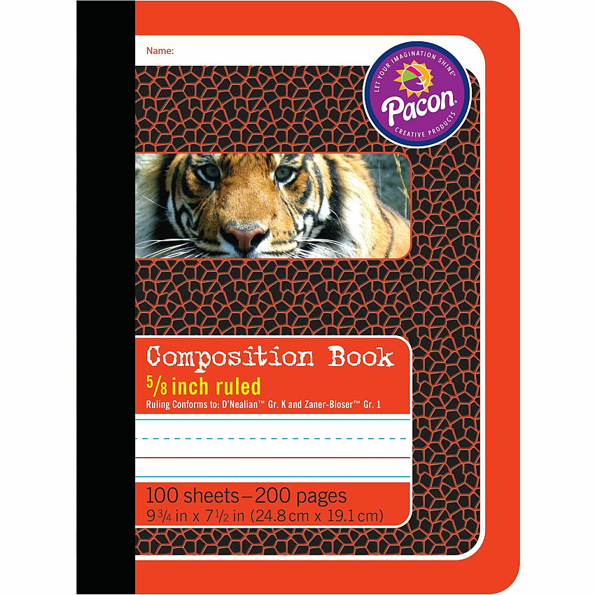 Pacon Primary Journal Dotted Midline Comp Book 100 Sheets - 0.63" Ruled - 7 1/2" x 9 3/4" Sheet Size - White Paper - Red Cover - 1 Each (2427)