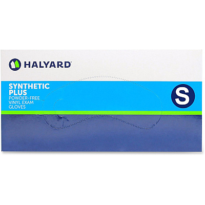 Halyard Synthetic Plus PF Vinyl Exam Gloves 9.50" Glove Length - Polymer Coating - Small Size - For Right/Left Hand - Clear - Latex-free, Non-sterile - 100 / Box (55031)