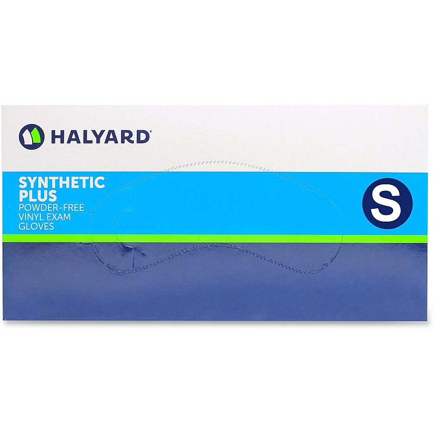 Halyard Synthetic Plus PF Vinyl Exam Gloves 9.50" Glove Length - Polymer Coating - Small Size - For Right/Left Hand - Clear - Latex-free, Non-sterile - 100 / Box (55031)