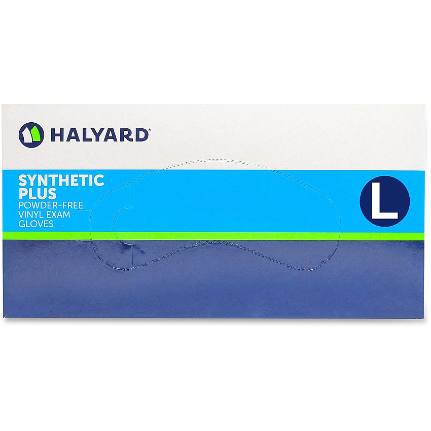 Halyard Synthetic Plus PF Vinyl Exam Gloves 9.50" Glove Length - Polymer Coating - Large Size - For Right/Left Hand - Clear - Latex-free, Non-sterile - 100 / Box (55033)