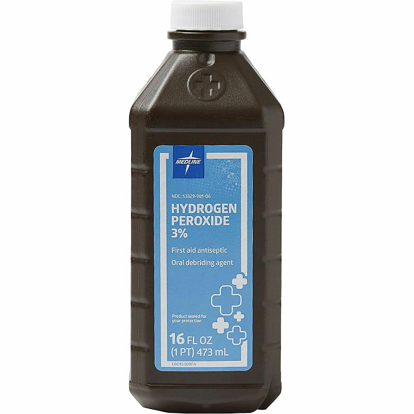 Medline 3 Percent USP Hydrogen Peroxide For Cut, Skin Abrasion, Burn - 16 fl oz - 1 Each (MDS098001Z)