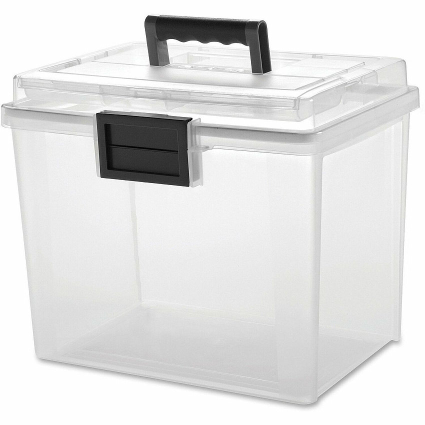 IRIS Weather Tight Portable File Box External Dimensions: 13.7" Length x 10.2" Width x 11.9" Height - 4.75 gal - Media Size Supported: Letter 8.50" x 11" - Latching Closure - Heavy Duty - Plastic - Clear, Gray - For Document, Pen/Pencil, Business (110350)