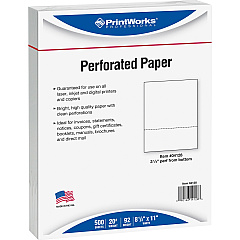 Printworks Pre-Perforated Paper for Invoices, Statements, Gift Certificates & More 1-Hole Punched - Letter - 8 1/2" x 11" - 20 lb Basis Weight - Sustainable Forestry Initiative (SFI) - Perforated - White - 500 / Ream (04128) Printworks Pre-Perforated Paper for Invoices, Statements, Gift Certificates & More 1-Hole Punched - Letter - 8 1/2" x 11" - 20 lb Basis Weight - Sustainable Forestry Initiative (SFI) - Perforated - White - 500 / Ream (04128)