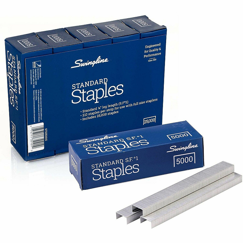 Swingline Staples Standard - 1/4" - for Paper - Chisel Point, Durable - 5000 Per Cartridge - 5000/Box - 5 / Pack (35101)