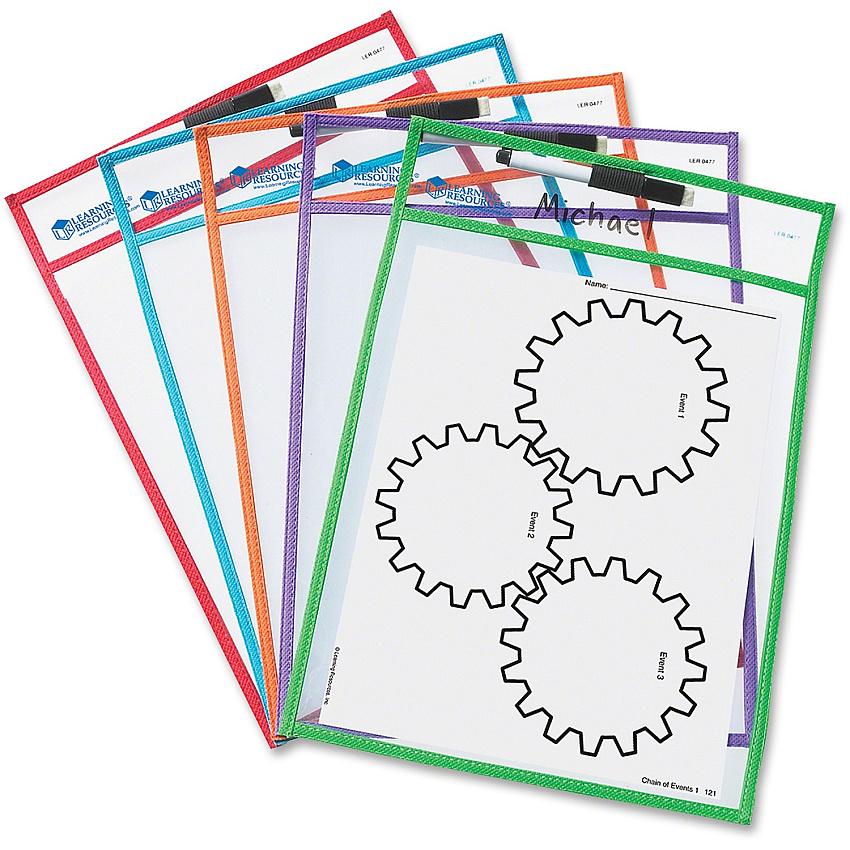 Learning Resources Write-and-wipe Pockets White Surface - Portable - Reusable - 5 / Set (LER0477)