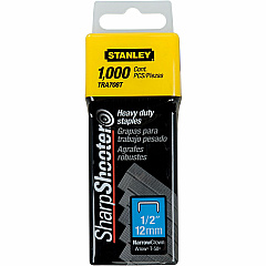 Stanley SharpShooter Heavy-Duty 1/2" Staples Heavy Duty - 1/2" - 1/2" Leg - 3/8" Crown - Silver - 5.1" Height x 1.3" Width x 1.8" Length - 1000 / Box (TRA708T)
