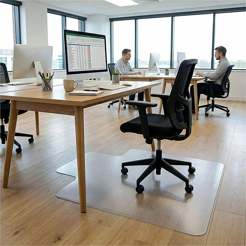 Lorell Lipped Non-Studded Chair Mat for Hard Floors - 45" x 53" Tile Floor, Vinyl Floor, Hardwood Floor - 45" Width x 53" Depth x 0.070" Thickness - Lip Size 12" Length x 25" Width - Vinyl - Clear - 1 Each (LLR82826)