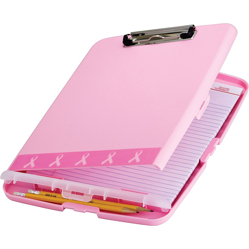 Officemate Breast Cancer Awareness Slim Clipboard Storage Box Storage for Paper, Form, Notepad, Pen, Pencil - 11" Sheet Size - Pink - 1 Each (08925)