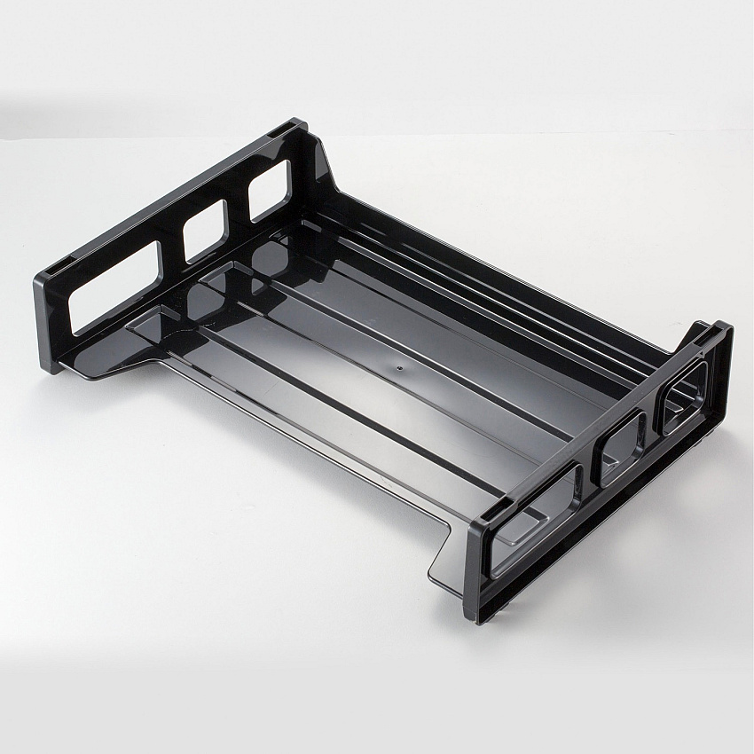 Officemate Side Load Letter Tray 1 Compartment(s) - 1 Tier(s) - 2.75" Height x 13.19" Width x 9" Depth - Stackable, Durable, Handle, Sturdy - 30% Recycled - Black - Plastic - 1 Each (26052)