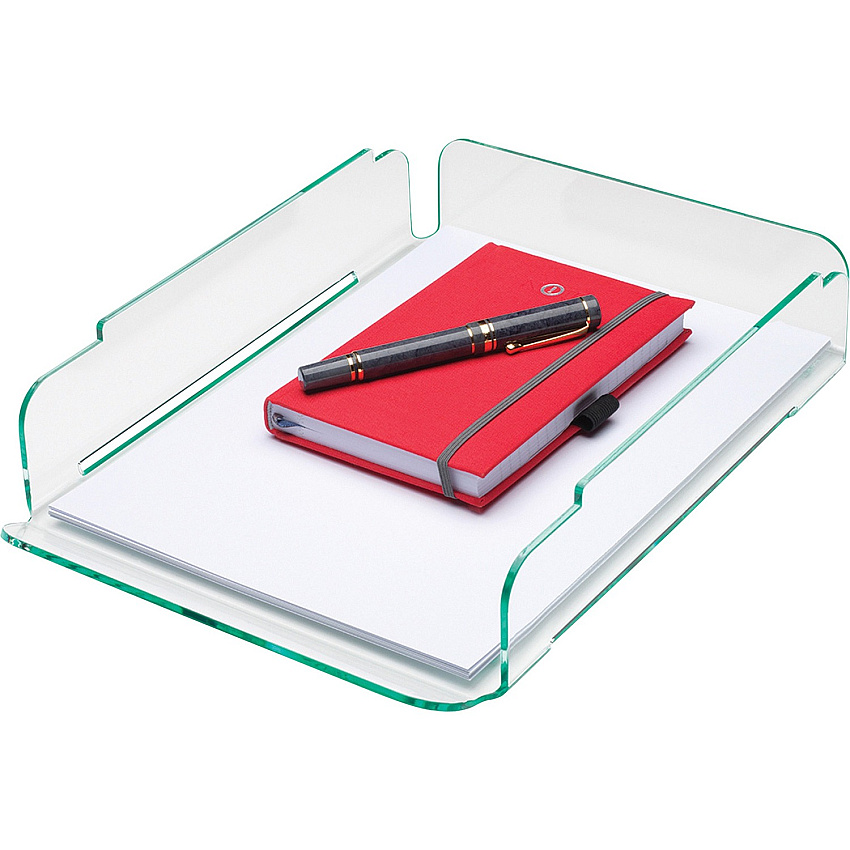 Lorell Single Stacking Document Tray Desktop - Durable, Lightweight, Non-skid, Stackable - Clear, Green - Acrylic - 1 Each (LLR80654)