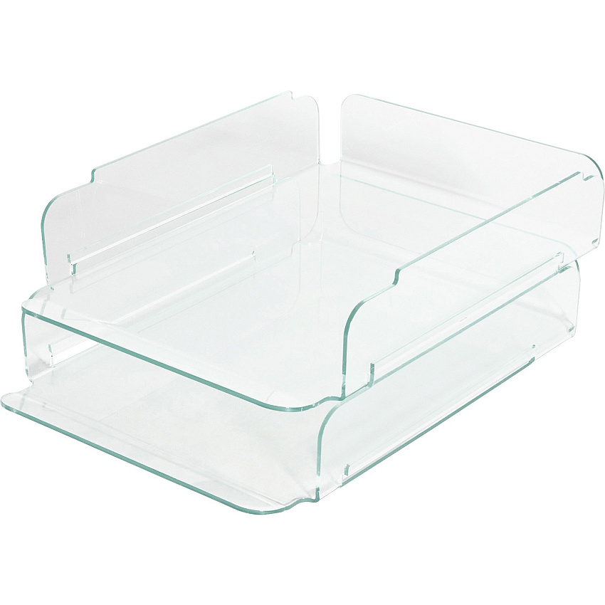Lorell Stacking Document Trays Desktop - Durable, Lightweight, Non-skid, Stackable - Clear, Green - Acrylic - 2 / Set (LLR80655)