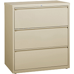 Lorell Fortress Series Lateral File 36" Width x 18.6" Depth x 40.3" Height - 3 x Drawer(s) for File - Letter, Legal, A4 - Lateral - Locking Drawer, Magnetic Label Holder, Ball-bearing Suspension, Leveling Glide - Putty - Steel - Recycled - 1 Ea (LLR88027)