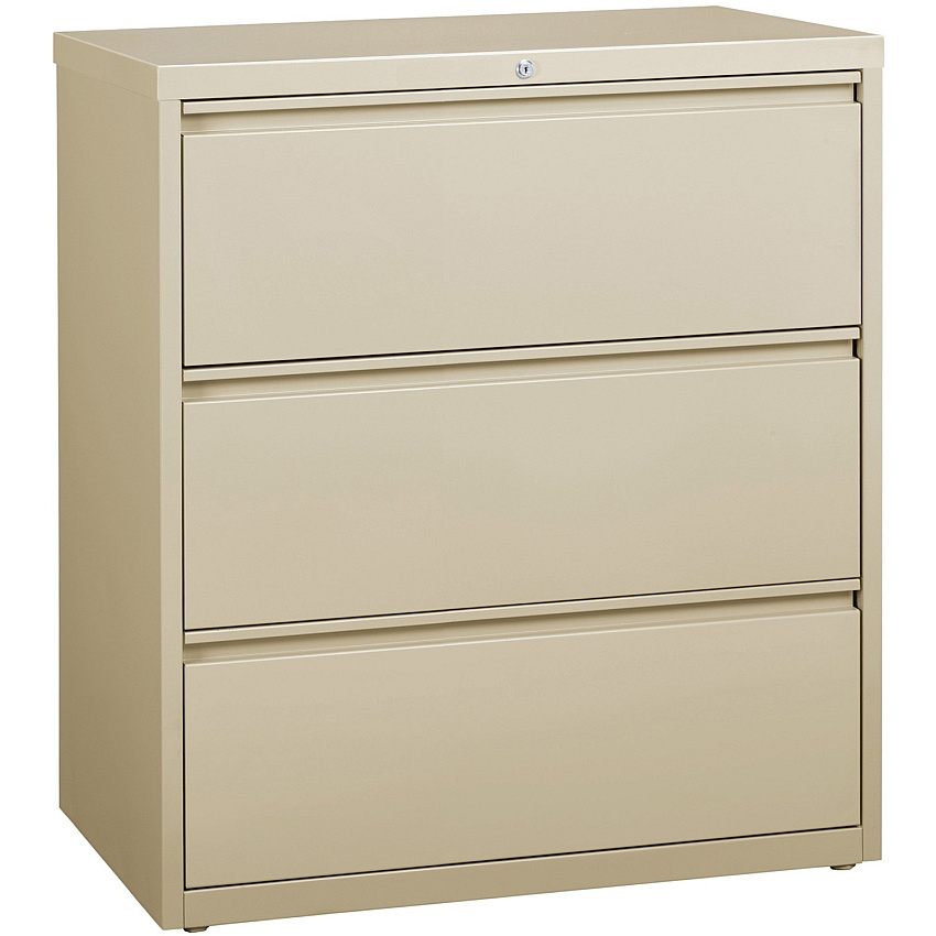 Lorell Fortress Series Lateral File 36" Width x 18.6" Depth x 40.3" Height - 3 x Drawer(s) for File - Letter, Legal, A4 - Lateral - Locking Drawer, Magnetic Label Holder, Ball-bearing Suspension, Leveling Glide - Putty - Steel - Recycled - 1 Ea (LLR88027)