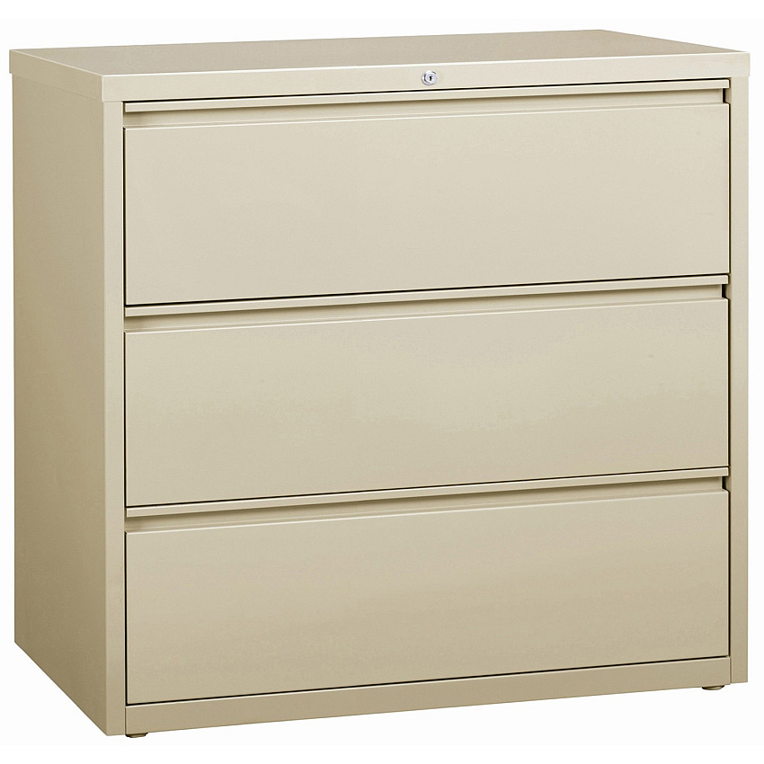Lorell Fortress Series Lateral File 42" Width x 18.6" Depth x 40.3" Height - 3 x Drawer(s) for File - Letter, Legal, A4 - Lateral - Locking Drawer, Magnetic Label Holder, Ball-bearing Suspension, Leveling Glide - Putty - Steel - Recycled - 1 Ea (LLR88030)