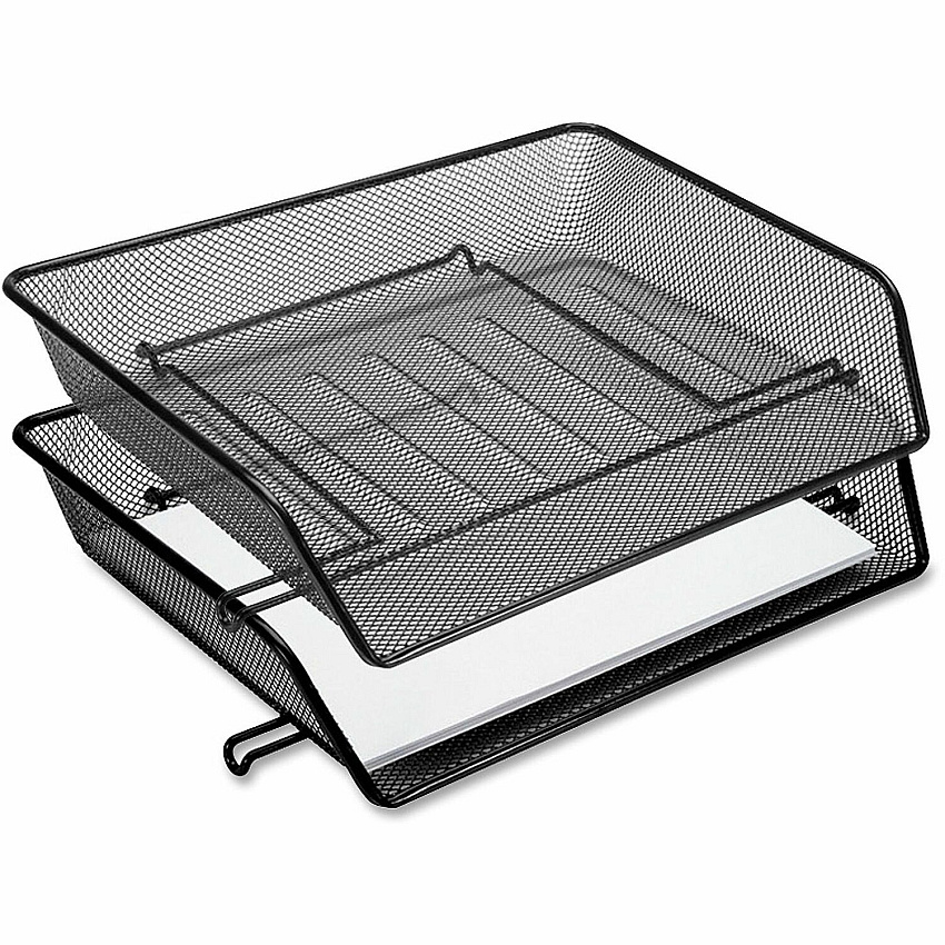 Lorell Side-loading Mesh Document Tray 3" Height x 14.25" Width x 10.75" Depth - Stackable - Powder Coated - Black - Steel - 1 Set (LLR84154)