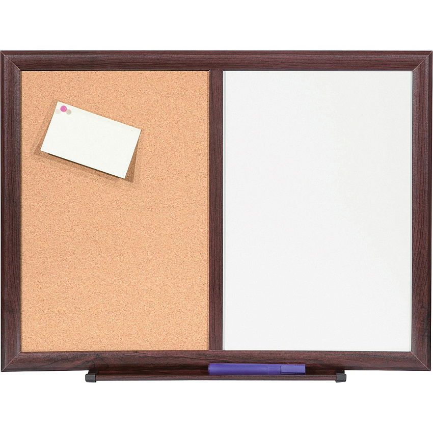 Lorell Combo Dry-Erase/Cork Board 24" (2 ft) Width x 18" (1.5 ft) Height - Melamine Surface - Mahogany Wood Frame - 1 Each (LLR84270)