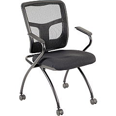 Lorell Mesh Back Nesting Training/Guest Chairs Fabric Seat Material - Powder Coated Frame Color - Metal Frame Material - Four-legged Base - Black - Mesh - Armrest - 2 / Carton (LLR84374)