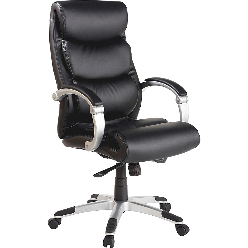Lorell Executive High-back Chair with Flexing Arms Powder Coated Frame Color - 5-star Base - Black, Silver - Bonded Leather - 1 Each (LLR60620)