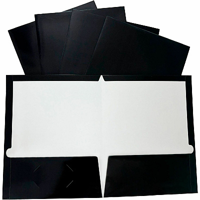 Business Source Letter Pocket Folder 8 1/2" x 11" - 100 Sheets Capacity - 2 Internal Pocket - Black - Laminated, Die-cut, Durable - 25 / Box (BSN44425)