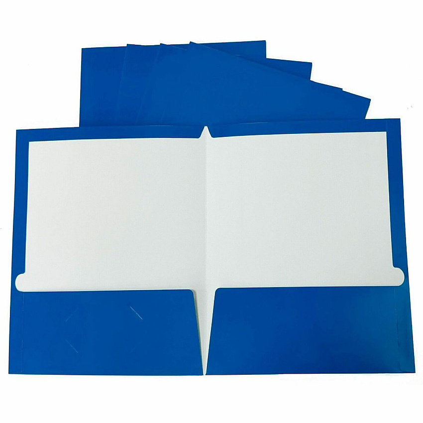Business Source Letter Pocket Folder 8 1/2" x 11" - 100 Sheets Capacity - 2 Internal Pocket - Blue - Laminated, Durable, Die-cut - 25 / Box (BSN44423)